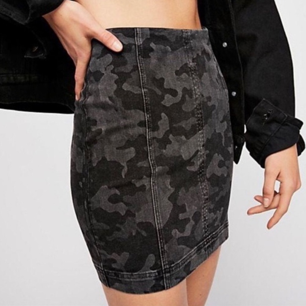 Free People Modern Femme Black Camo Mini Skirt